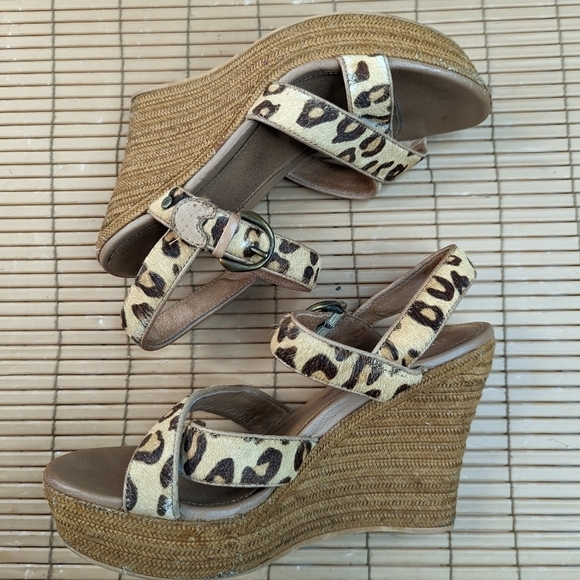 Ugg Jazmine Calf Hair Leopard Tooled Jute Platform sandals women sz 8. 317pmTh - Picture 4 of 10